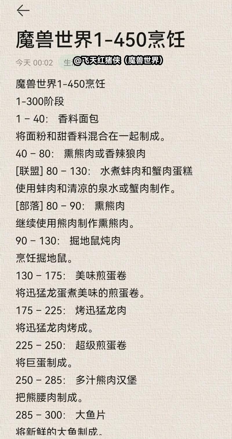 魔兽世界烹饪300以上如何练配方哪有